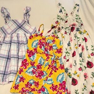 3 Piece Girls Sundress Bundle 5T- Yellow Floral, White Floral, Lavender Plaid